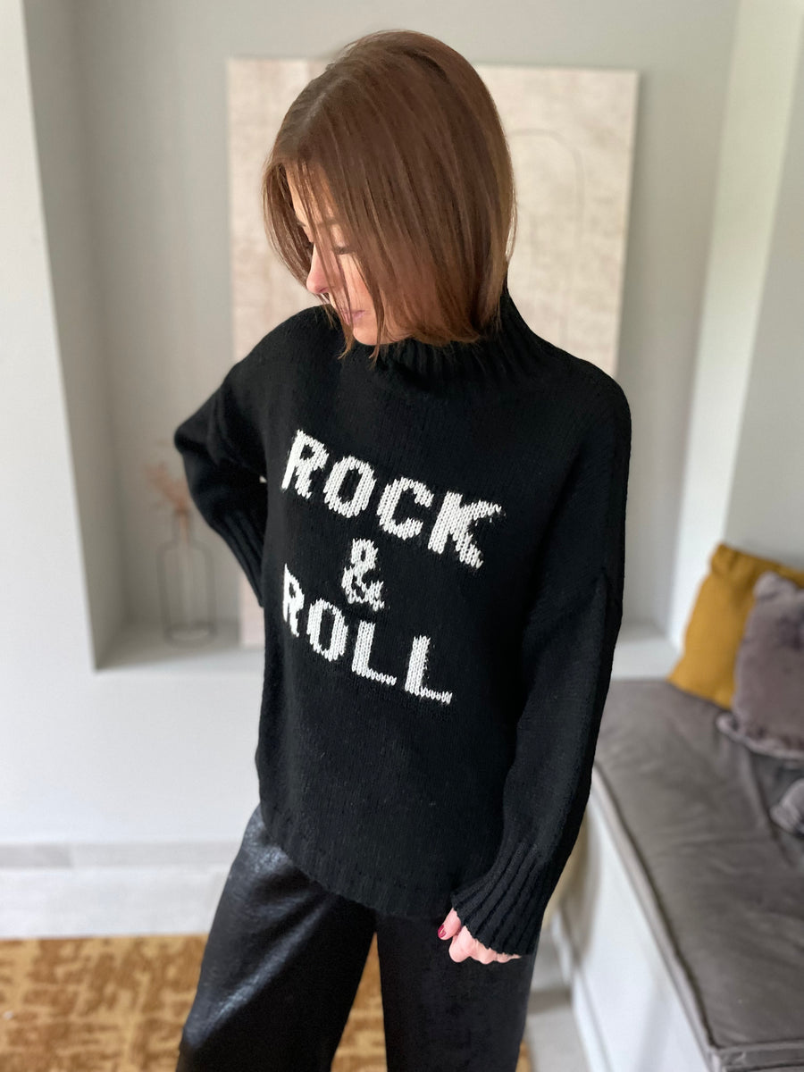 Pull Rock Roll Noir blanc milaetjoy