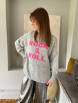 Pull Rock & Roll - gris clair / rose fuchsia