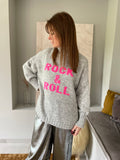 Pull Rock & Roll - gris clair / rose fuchsia