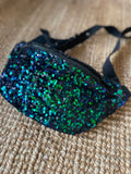 Sac banane sequin - noir/vert