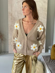 Gilet Marguerites - taupe