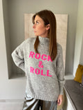 Pull Rock & Roll - gris clair / rose fuchsia