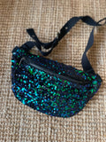 Sac banane sequin - noir/vert