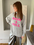 Pull Rock & Roll - gris clair / rose fuchsia