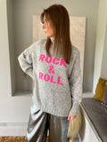 Pull Rock & Roll - gris clair / rose fuchsia