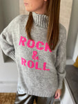 Pull Rock & Roll - gris clair / rose fuchsia