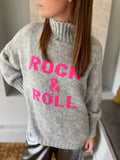 Pull Rock & Roll - gris clair / rose fuchsia